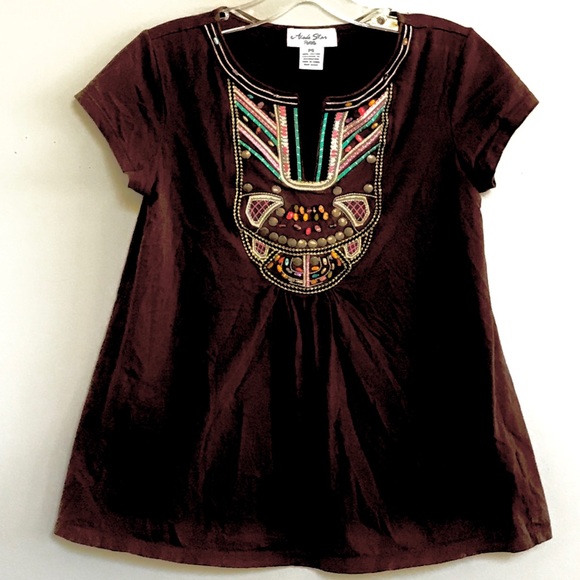 Alabe Star Petite BROWN TOP W/ EMBROIDERY & BEADS - Picture 1 of 5